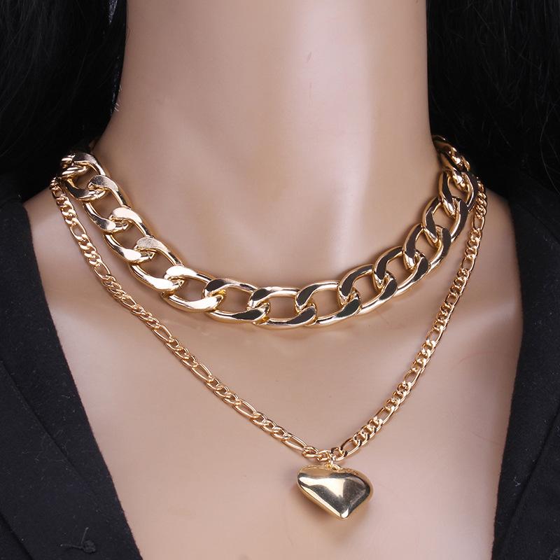 Jewelry love double-layer set chain female personality creative fashion necklace ins peach heart clavicle chain