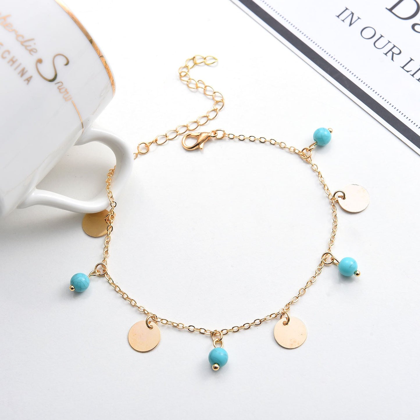 Spring and summer accessories simple turquoise disc pendant foot jewelry ladies personality beach anklet