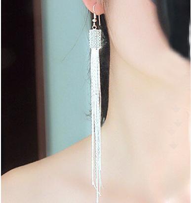 Fashion Square Tassel Earrings Long Diamond Rhinestone Ear Wire Sweet Earrings Jewelry