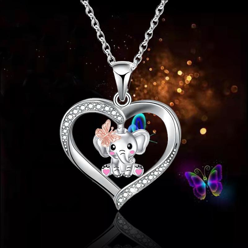 Explosive fashion women's heart butterfly elephant pendant necklace beautiful animal series jewelry
