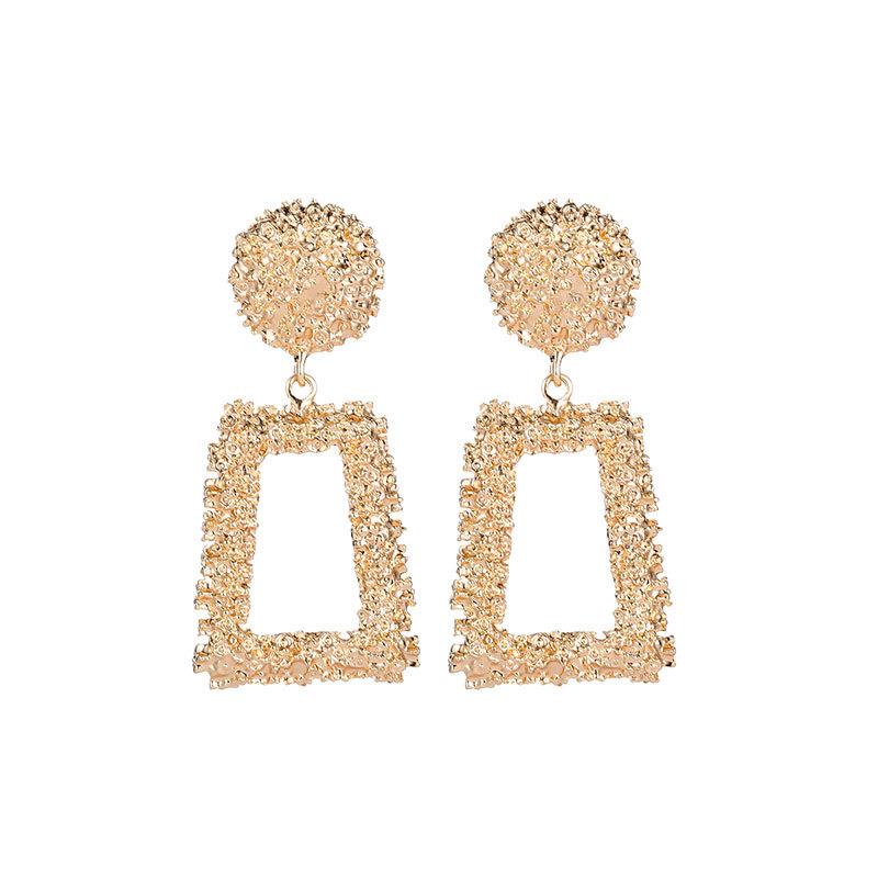 Exaggerated Atmospheric Matte Trendy Geometric Earrings Creative Personality Embossed Trapezoidal Long Metal Earrings