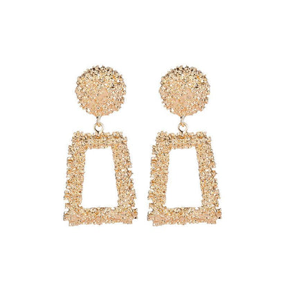 Exaggerated Atmospheric Matte Trendy Geometric Earrings Creative Personality Embossed Trapezoidal Long Metal Earrings