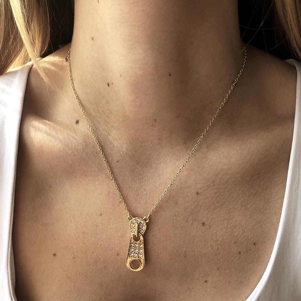 N842 micro-inlaid personalized necklace women's zipper buckle retro niche creative simple clavicle chain