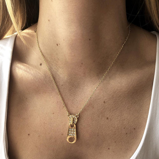 N842 micro-inlaid personalized necklace women's zipper buckle retro niche creative simple clavicle chain
