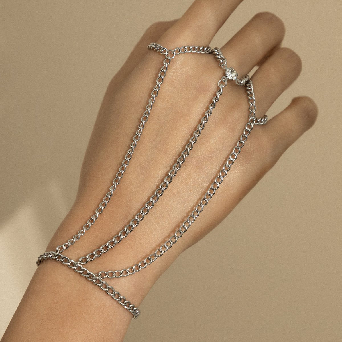 Retro Simple Thin Chain Inlaid Rhinestone Finger Bracelet Women's Trendy Metal Hand Back Chain Multilayer Jewelry