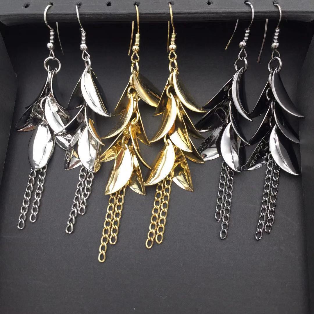 Fashion Metal Sequin Petal Earrings Chain Tassel Multi-layered Earrings Women Ornament Christmas