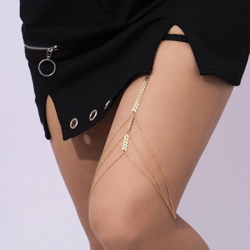 Jewelry Simple Elastic Night Foot Decoration Sexy Aircraft Chain Tassel Multi-Layer Thigh Chain Female