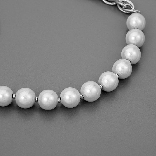 Trendy personality stainless steel high street reflective pearl splicing chain men and women necklace titanium steel fashion simple necklace