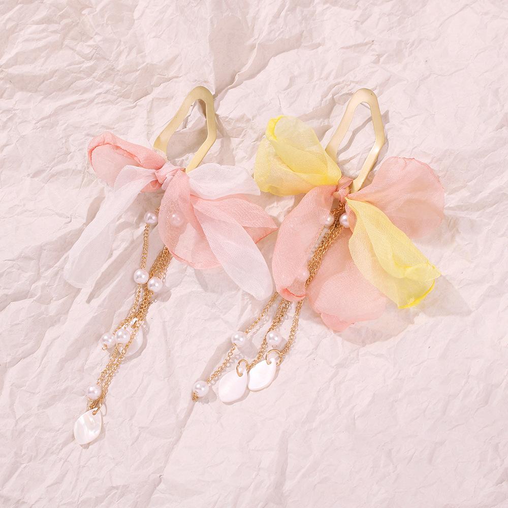 E8384 Jewelry bowknot women's earrings long fabric tassel earrings supply