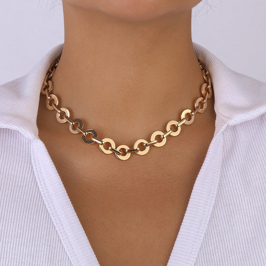 N1155 Metal Simple Geometric Necklace Creative O Word Chain Stitching Clavicle Necklace Retro Personality Necklace Female