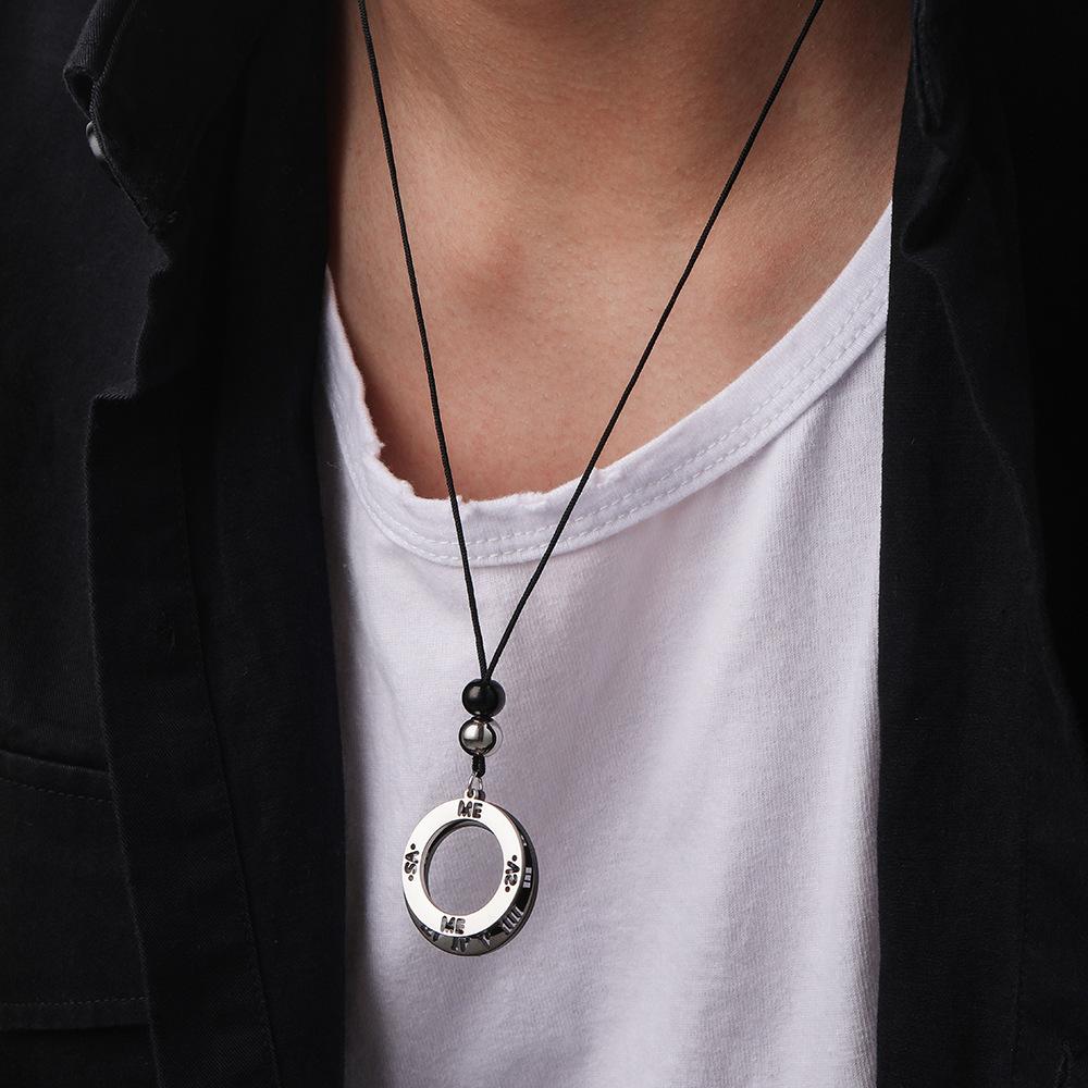 Fashion punk street commuting men's adjustable round Roman numeral necklace