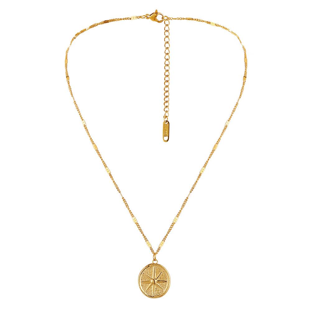 Fashionable simple personality light luxury niche stainless steel golden round sun coin short necklace