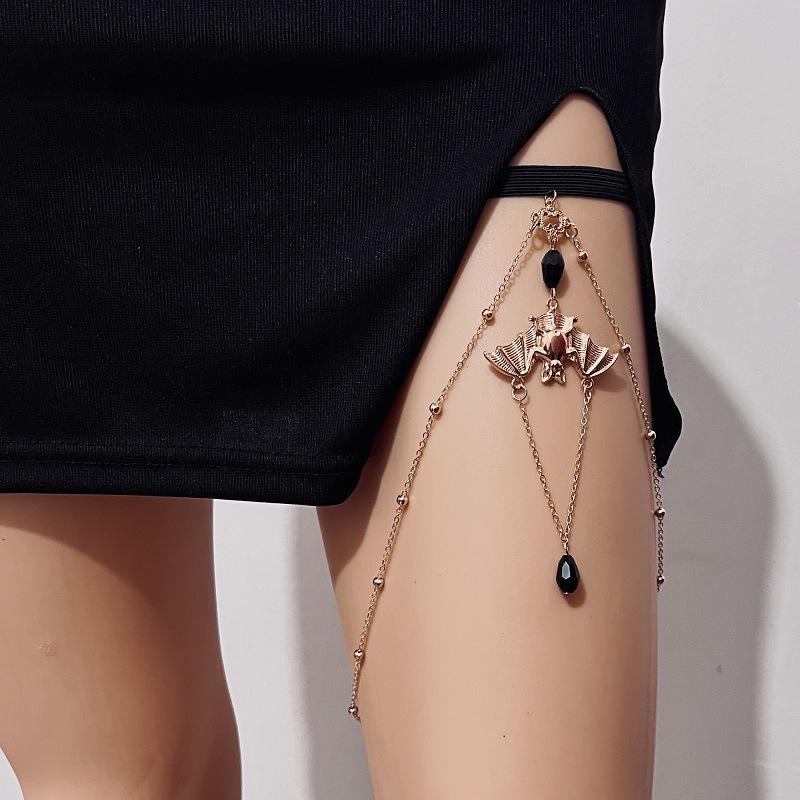 Jewelry bat pendant black crystal leg chain elastic chain bat leg ring female hot girl thigh chain