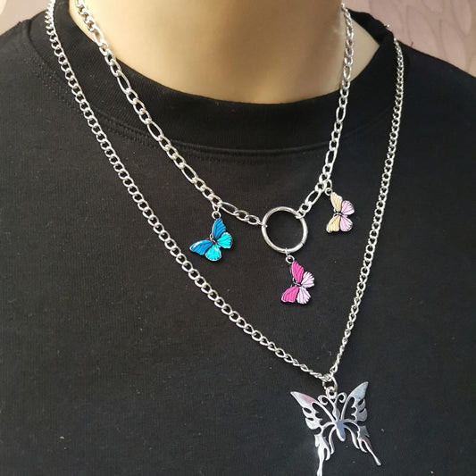 Jewelry retro color butterfly personality necklace simple lisa double bracelet necklace