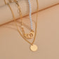 Fashion Alloy Handcuffs Round Iron Sheet Pendant Multilayer Necklace Imitation Pearl Clavicle Chain Necklace Accessories