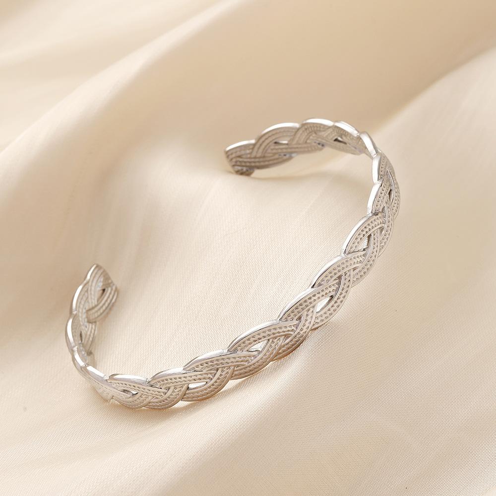 Twist Braided Geometric Women's Creative Stainless Steel Open Pattern Hollow Adjustable Bracelet