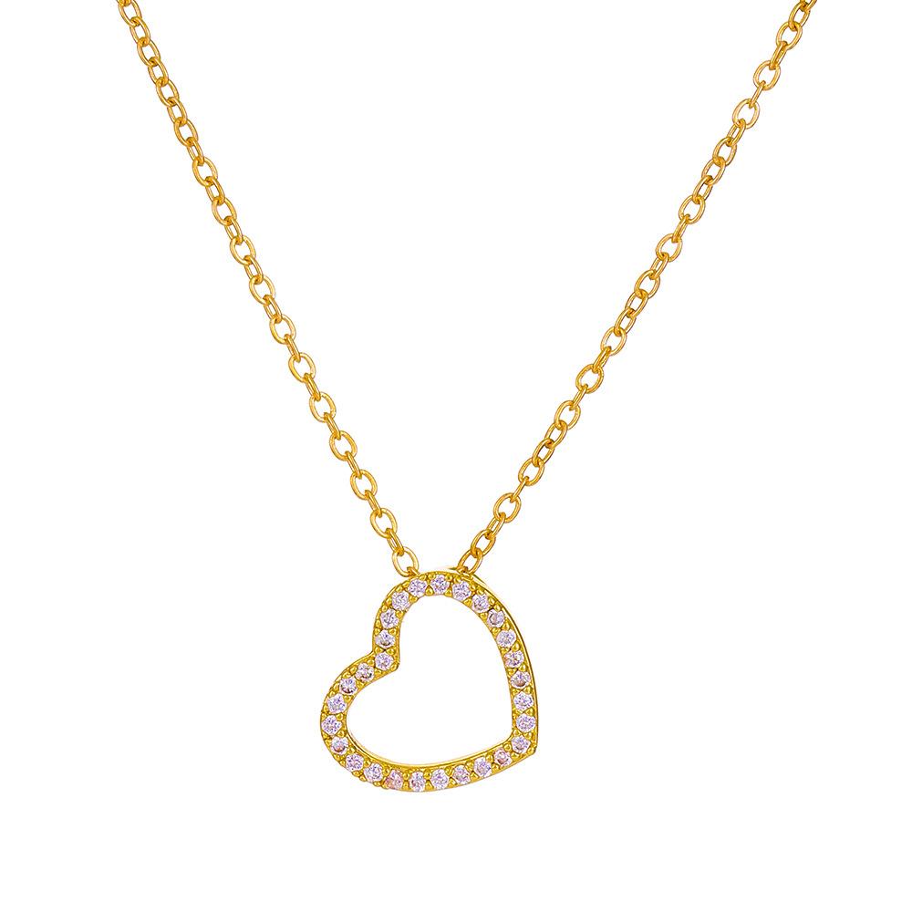 Ins full diamond love necklace female fashion light luxury niche design geometric hollow peach heart pendant clavicle chain