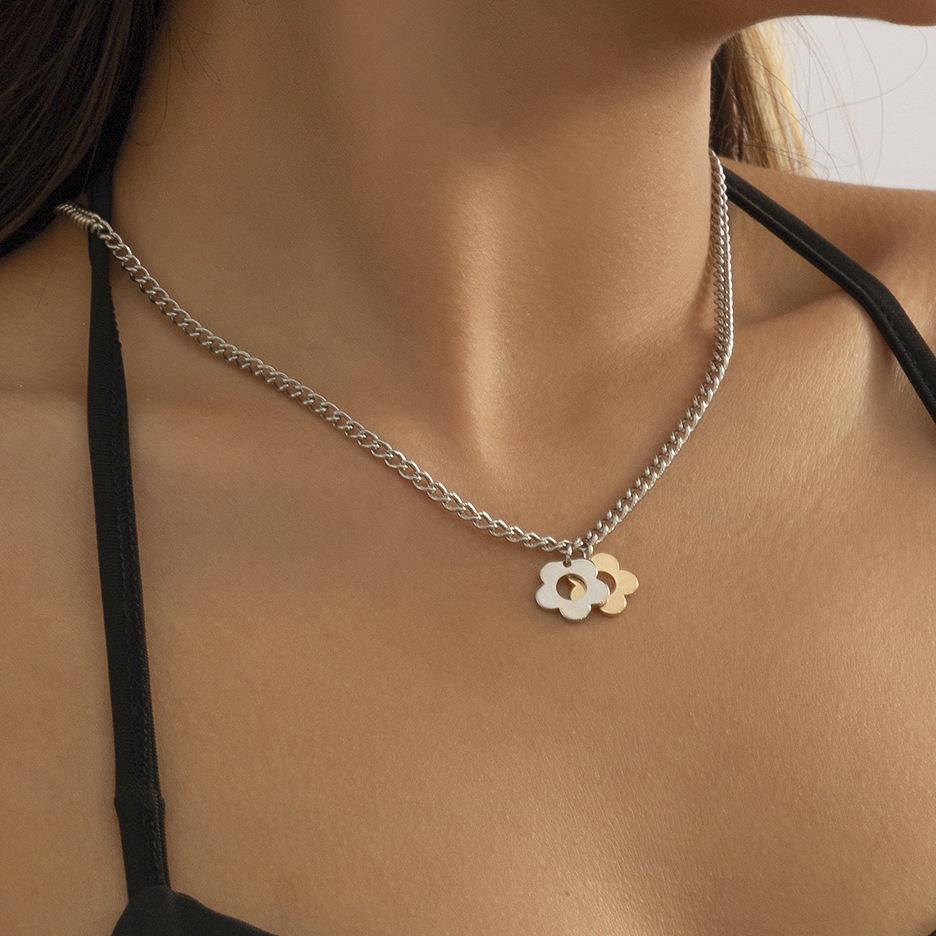 Jewelry Simple Metal Chain Hip Hop Clavicle Chain Niche Design Sense Versatile Flower Necklace Female