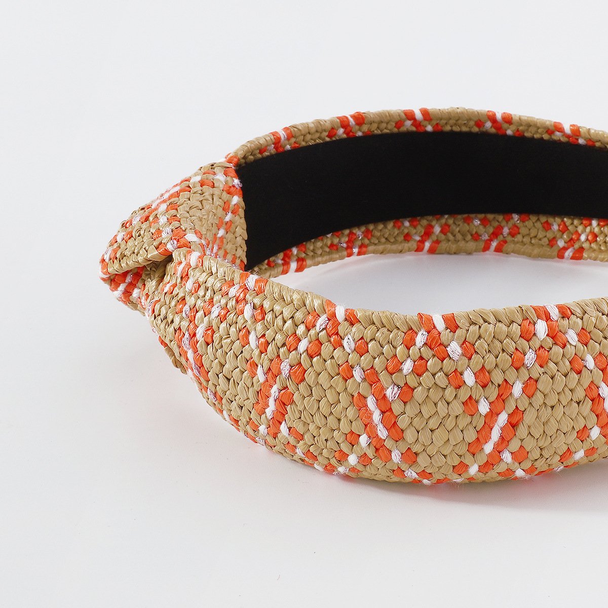 F439 Geometric headband women's raffia woven contrast color knotted headband irregular printing hair accessories