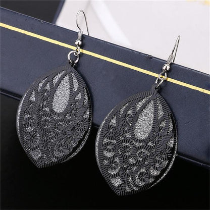 Fashion Retro Indian Grid Hollow Disc Pattern Earrings Frosted Earrings