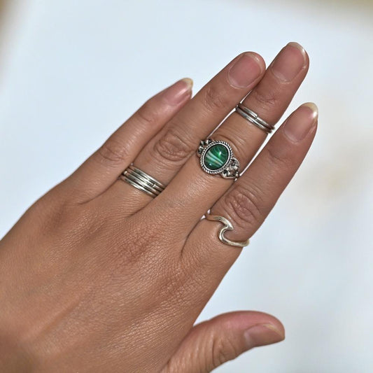 Fashion personality Bohemian ethnic ball turquoise alloy wave ring 8-piece set for women