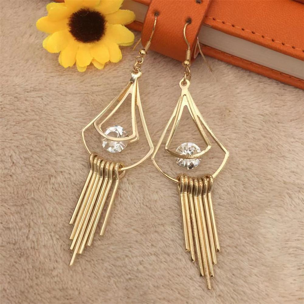 Big Water Drop Tassel Ladies Earrings Clip Diamond Earrings Ethnic Minority Popular Jewelry