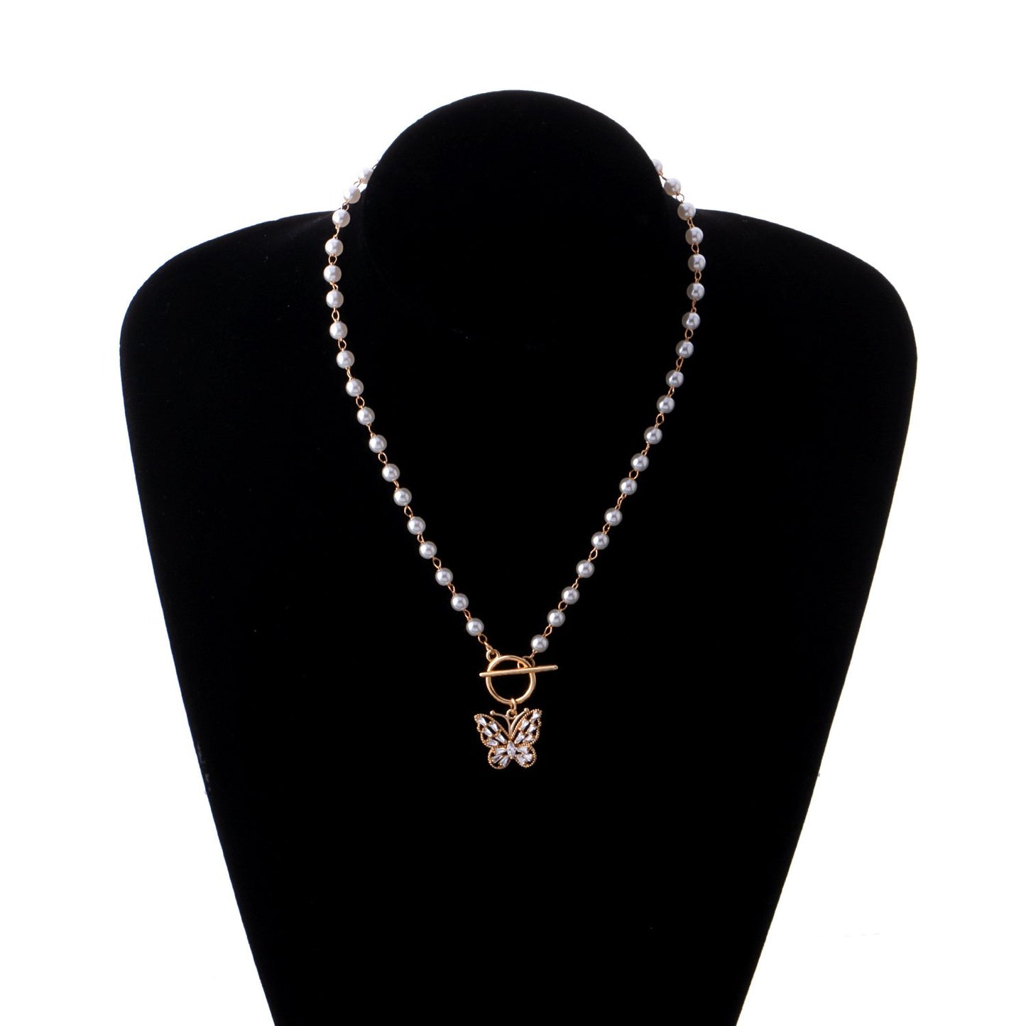 Jewelry Fashion OT Buckle Crystal Butterfly Pendant Necklace Women's Trendy Temperament Versatile Pearl Necklace