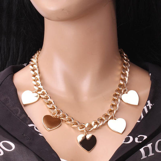 Niche design big peach heart necklace female ins hip-hop cool sweater accessories sweater chain unisex