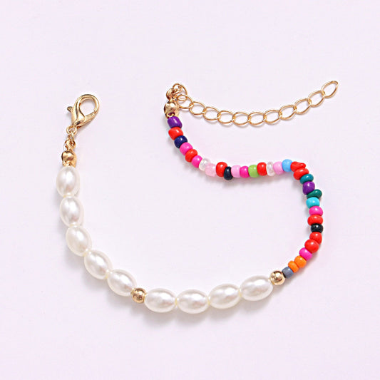 Jewelry Ladies Half Color Rice Bead Pearl Bracelet Fashion Personality Matching Jewelry