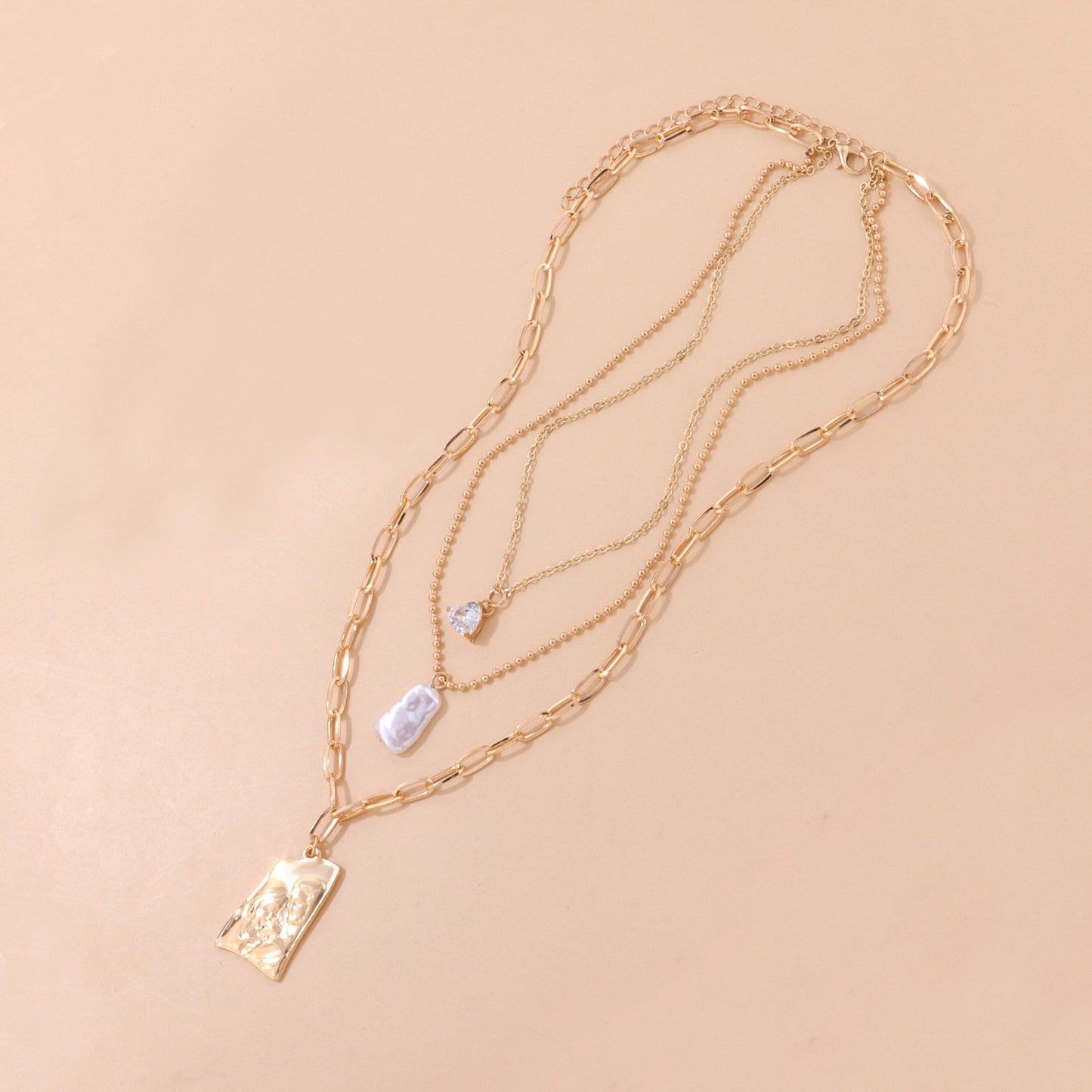 Jewelry trend multi-layer love diamond pearl alloy pendant fashion personality short sweater chain