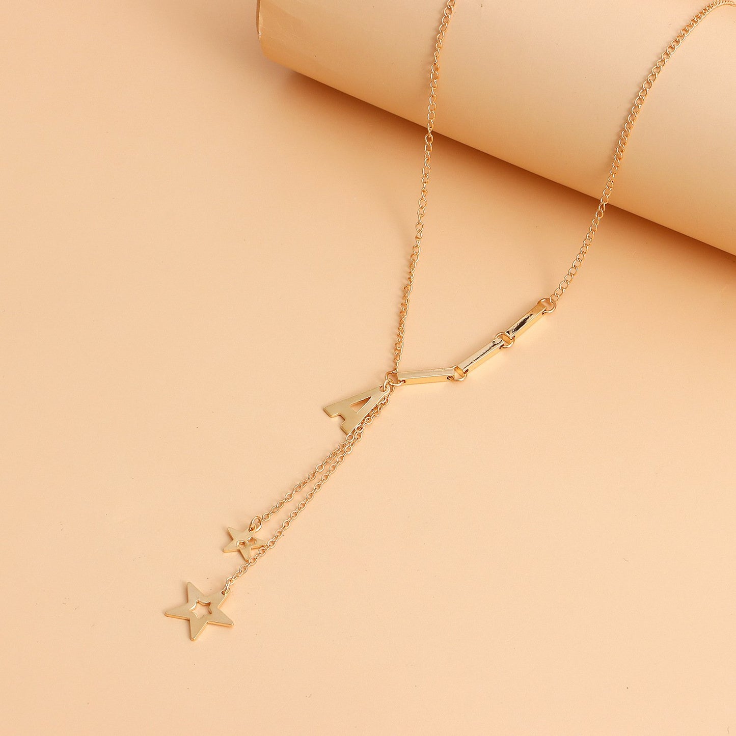 Jewelry simple tassel letter A five-pointed star pendant necklace female accessories niche design sense of light luxury