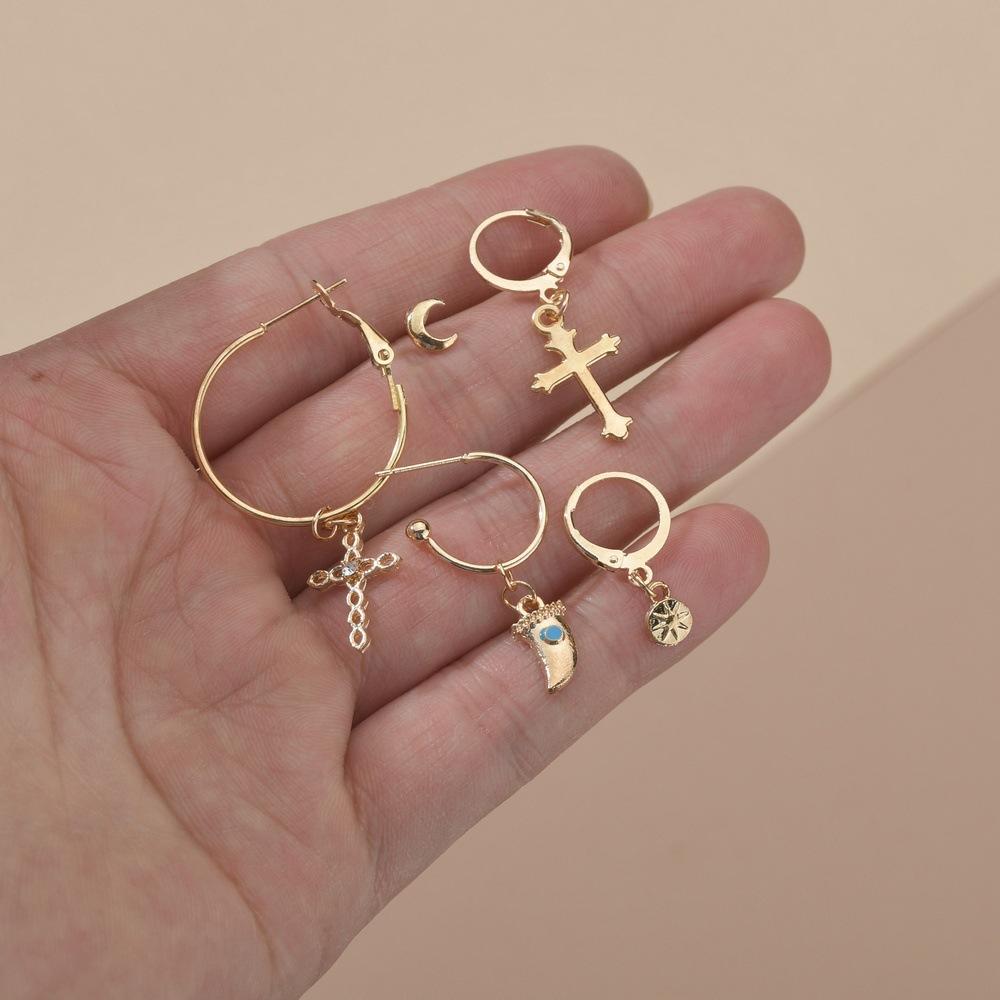 Accessories Fashion Personality Street Shooting Jesus Bible Ear Piercing Ear Clip Women's Earrings Combination Set 5 Pieces