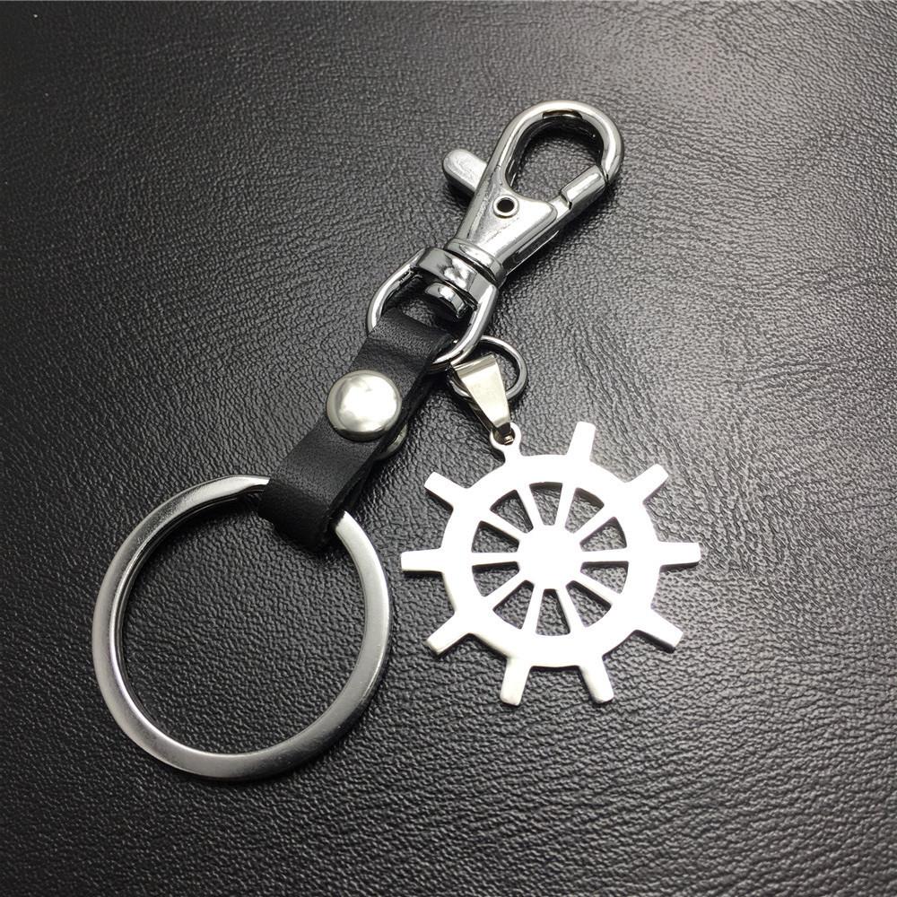 Rudder titanium steel car key pendant cowhide key chain car hanging logo