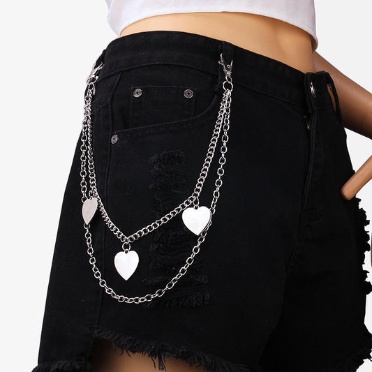 Metal pendant fashion heart-shaped waist chain pants chain ins hip-hop double-layer trend peach heart body chain