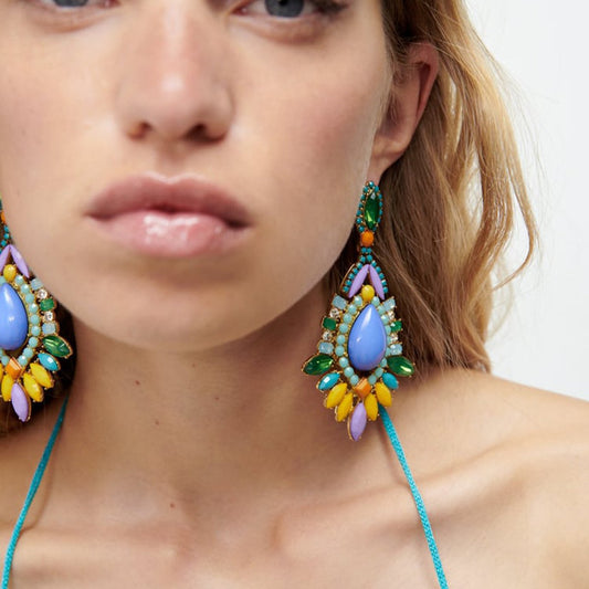 E1899 Bohemian ethnic retro color plate earrings palace niche rhinestone geometric earrings