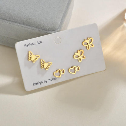 Cute glossy metal stud earring fashion butterfly heart moon earrings