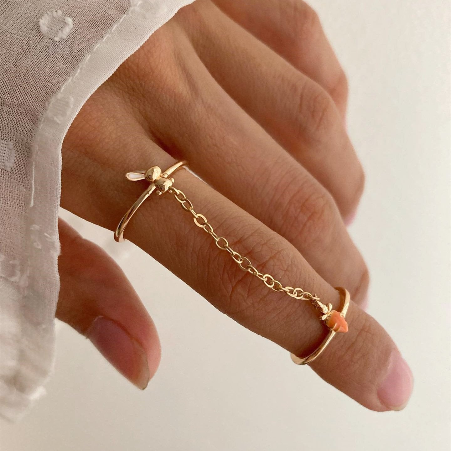 ins chain tassel double finger ring fashion simple star butterfly love geometric opening index finger ring tide