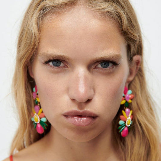 E19 Exaggerated color micro-inlaid rhinestone earrings retro elegant personality plate ethnic earrings female
