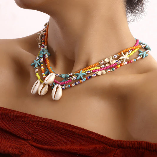 Jewelry Bohemia Color Rice Beads Starfish Shell Pendant Necklace Female Marine Necklace