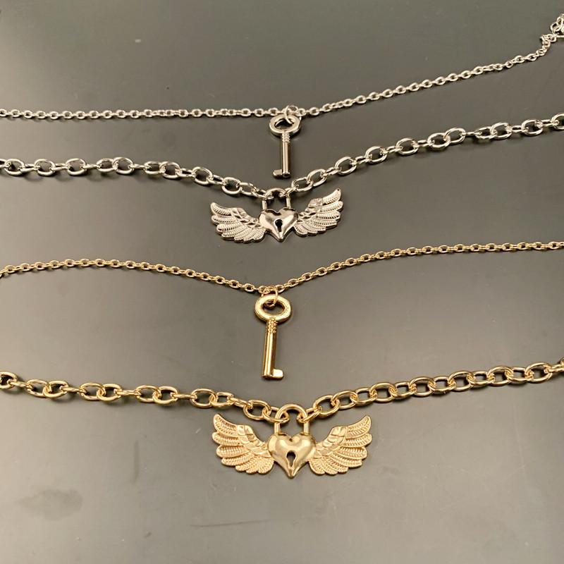 Temperament necklace female cross chain love lock wing pendant necklace double-layer fashion street shooting accessories