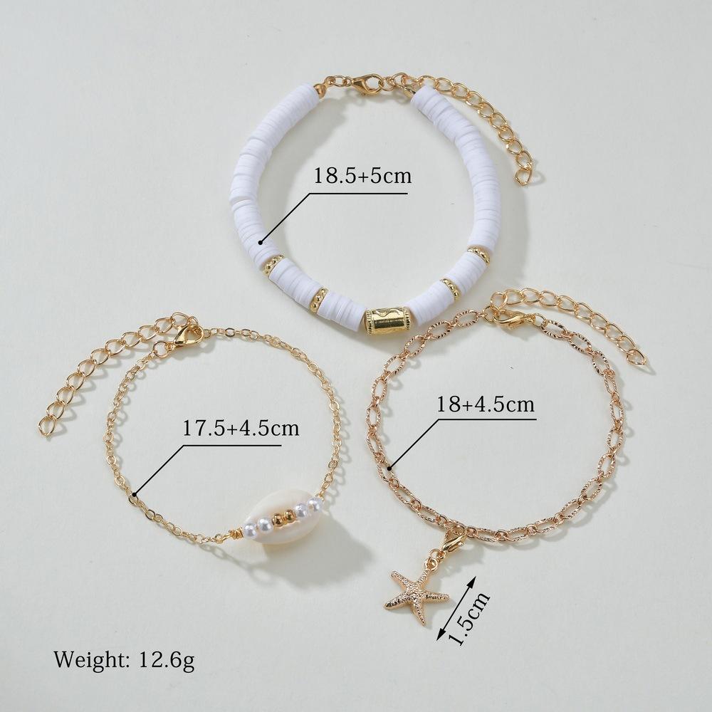 Retro Polymer Bracelet Ladies Beach Vacation Seashell Braided Bracelet Multi-Piece Set Jewelry