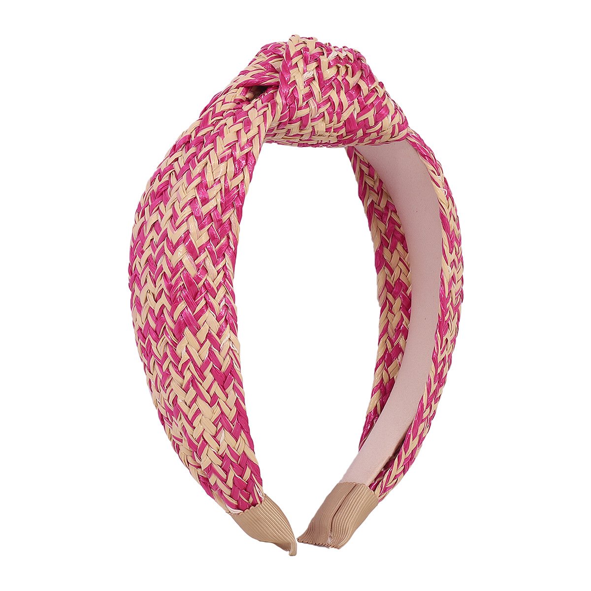 F455TikTok Simple Knotted Raffia Braided Headband Female Contrasting Color Wide Edge Geometric Headband