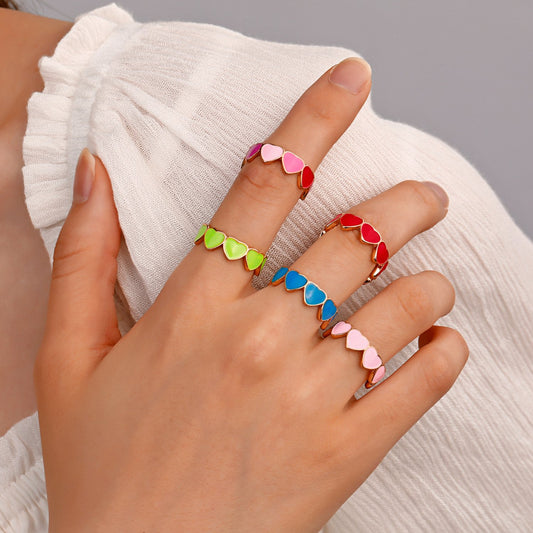 ins color drop oil love ring love alien grid ring fashion accessories