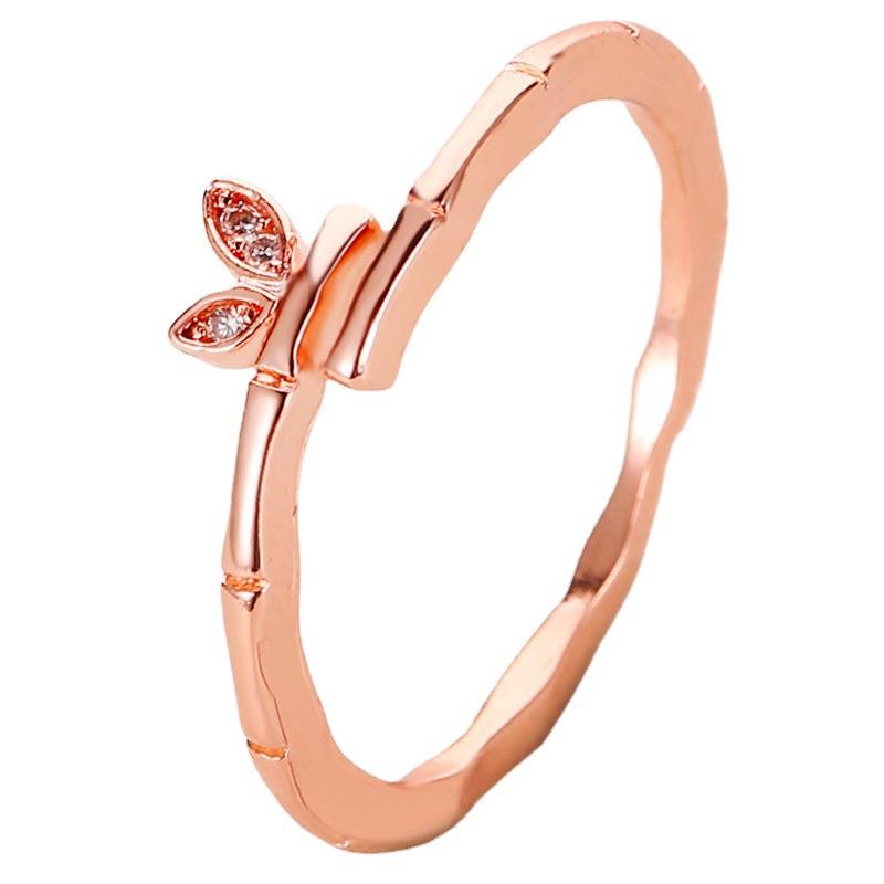 Cute Rabbit Ear Open Ring Female Creative Small Fresh Diamond Leaf Bamboo Knuckle Index Knuckle Ring