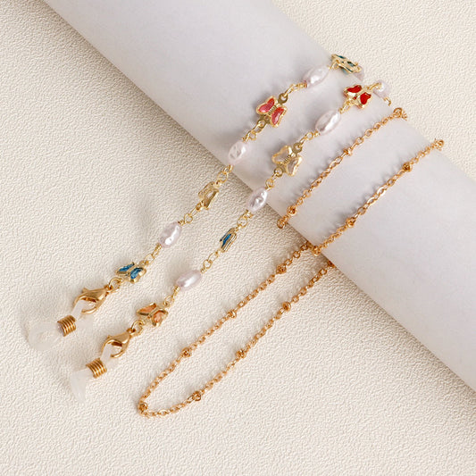 Metal mask anti-lost rope ins mini color butterfly high-end sense glasses chain hanging chain mask hanging rope face chain female