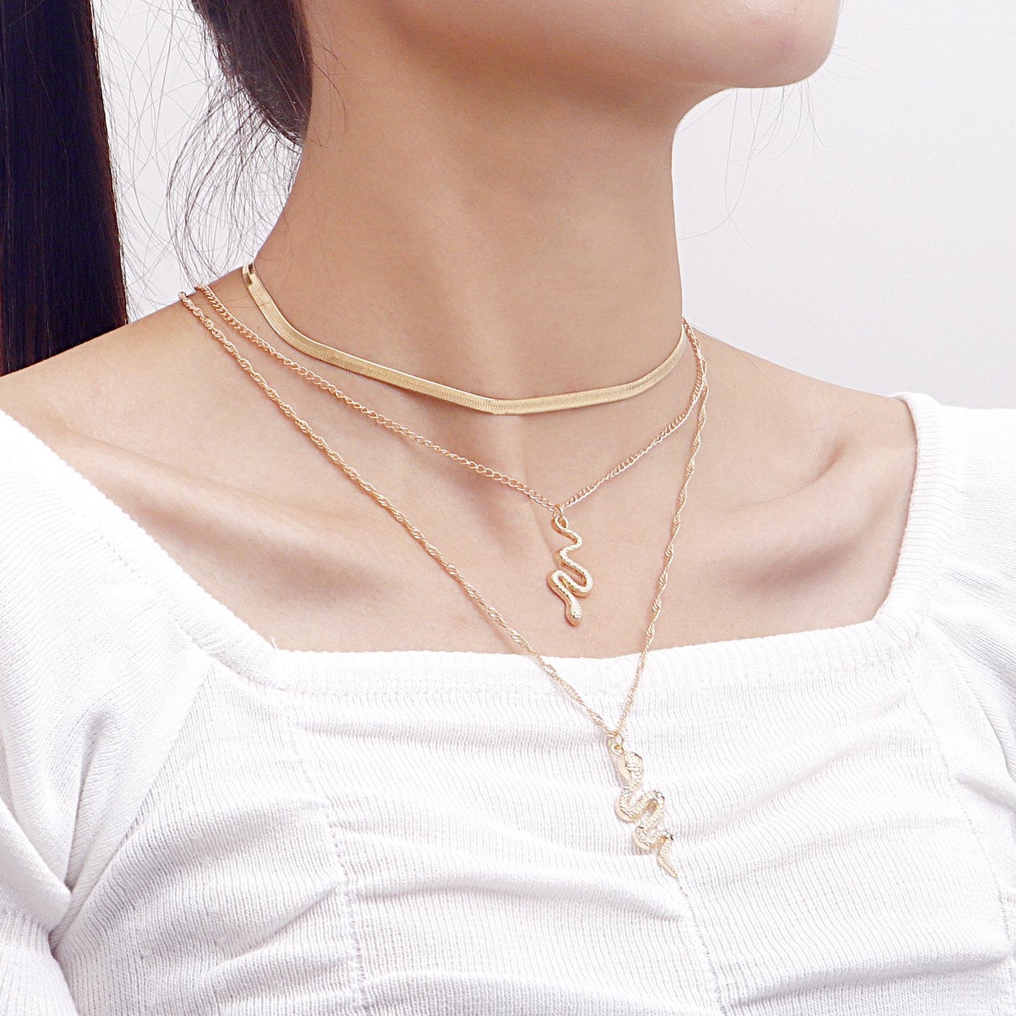 Jewelry retro pastoral multi-layer double snake pendant necklace female accessories y2k trendy cool necklace