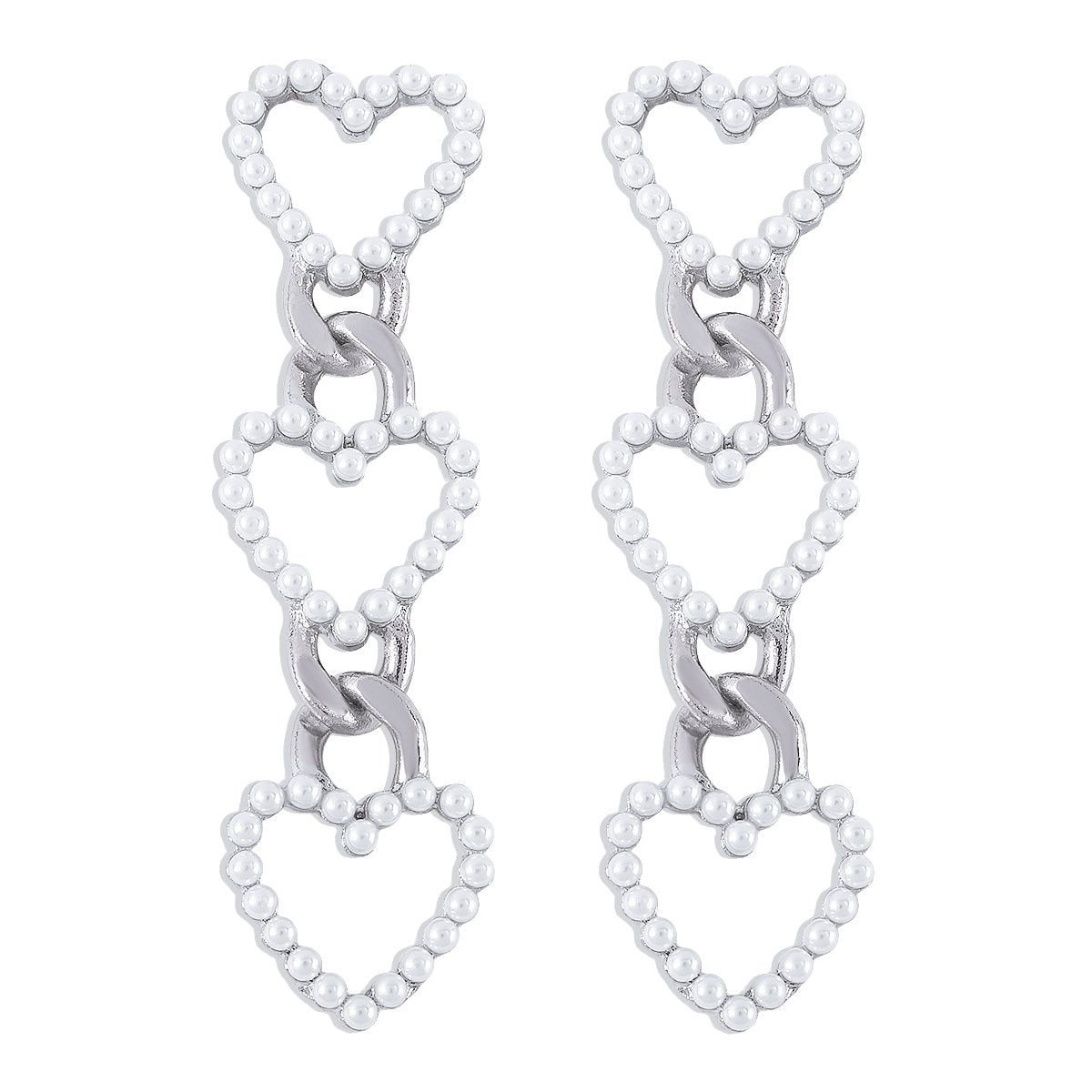 E1769 Exaggerated Long Love Pearl Earrings Chain Personality French Elegant Small Crowd Earrings