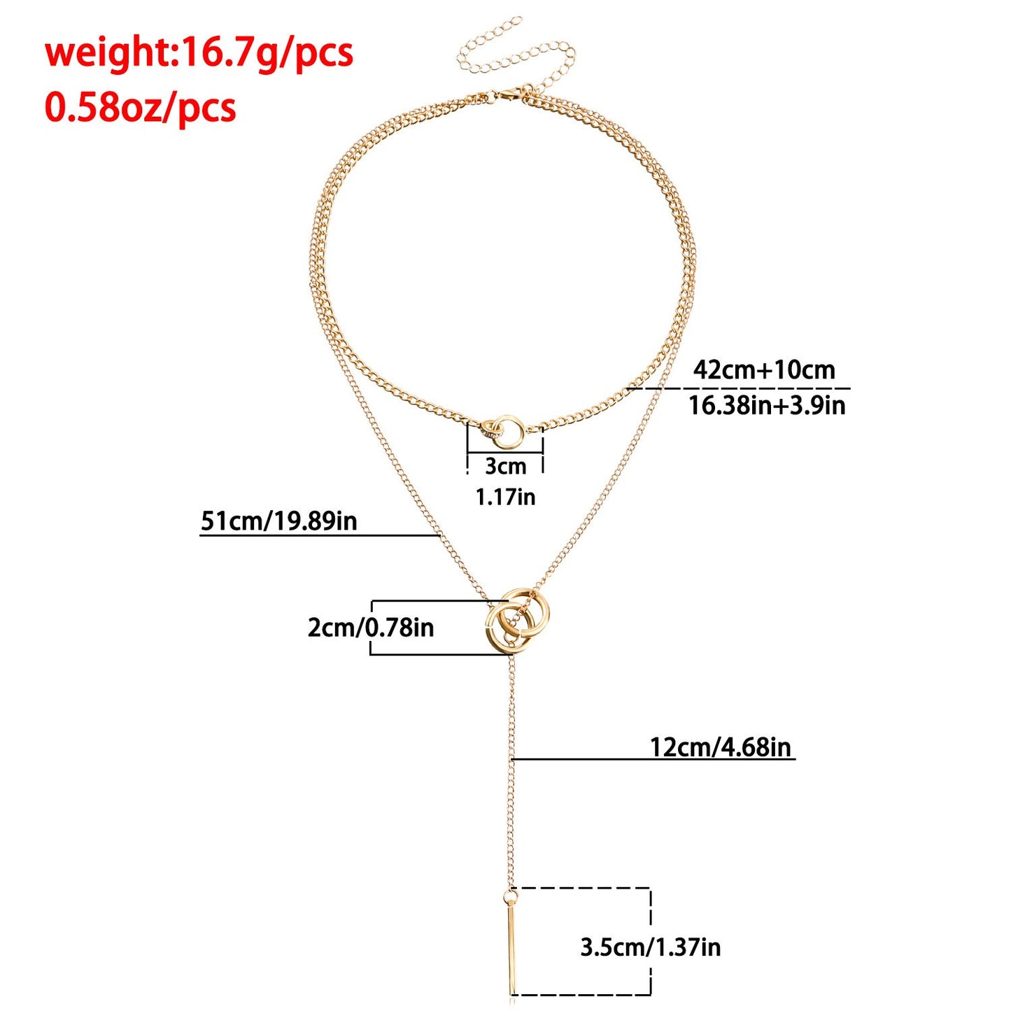 Jewelry trendy double circle clavicle chain tassel long stick pendant necklace sweater chain design sense pendant