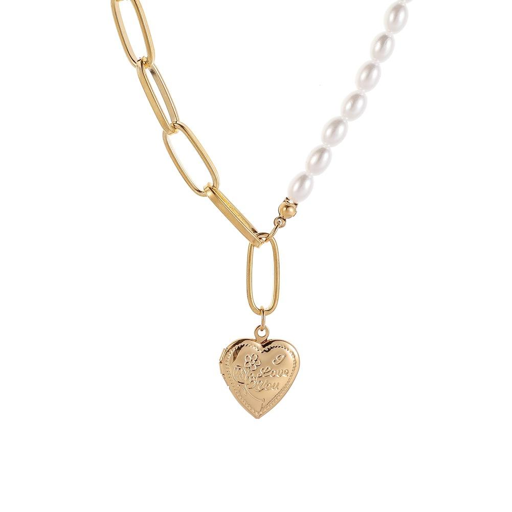 Jewelry simple pearl metal chain can open creative heart-shaped photo box pendant fashion necklace female