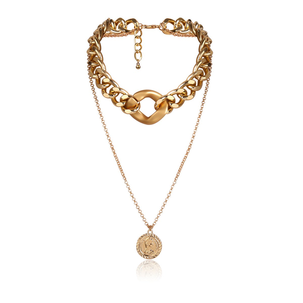 Jewelry Exaggerated Metal Short Twist Necklace Punk Thick Chain Embossed Portrait Tag Necklace